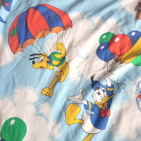 Vintage Disney Mickey Mouse Air Mobile TWIN Sheet Set Pillow Case Fitted Flat - Picture 3 of 8
